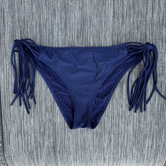 Aerie Swim Bikini Bottoms Womens XL Navy Fringe Side Ties - Picture 1 of 6